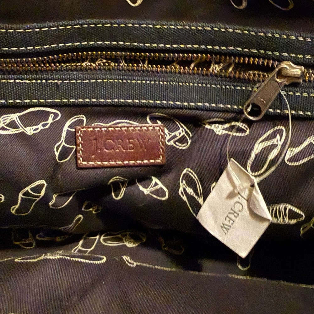 J.Crew Canvas Tote Bag Yellow & Navy Blue Handles Lined Medium Size Cotton NWT - Picture 8 of 8